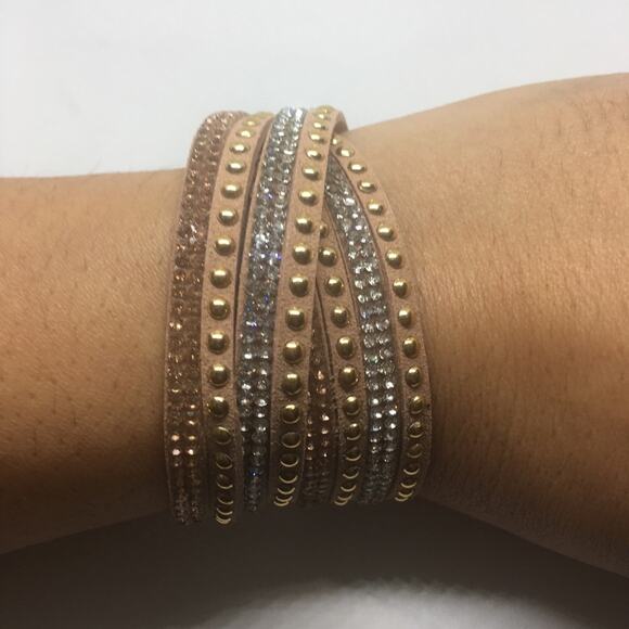 Mix Stud Slit Layer Wrap Bracelet - Beige - Picture 2 of 4
